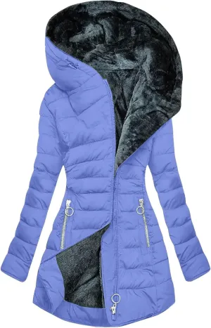 Jackets for Women Fleece Lined Parkas Hooded Long Winter Coat Warm Lightweight Puffer Jacket with Zipper Pockets