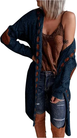 JEGULV Cardigan Sweaters for Women with Hooded Chunky Knit Sweaters Open Front Long Outwear Cardigan Solid Color Overcoats