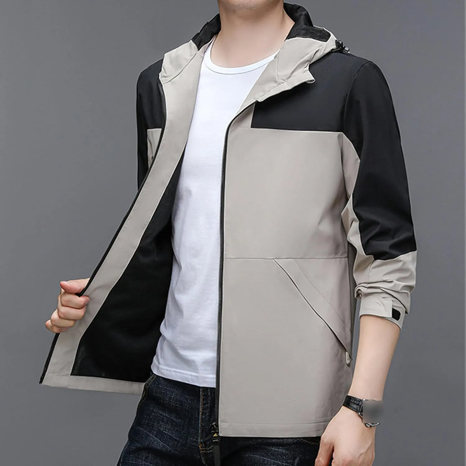 JEShifangjiusu Men Waterproof Breathable Hooded Jacket Raincoat Waterproof Rain Lightweight Running Windbreaker Outdoor Coat