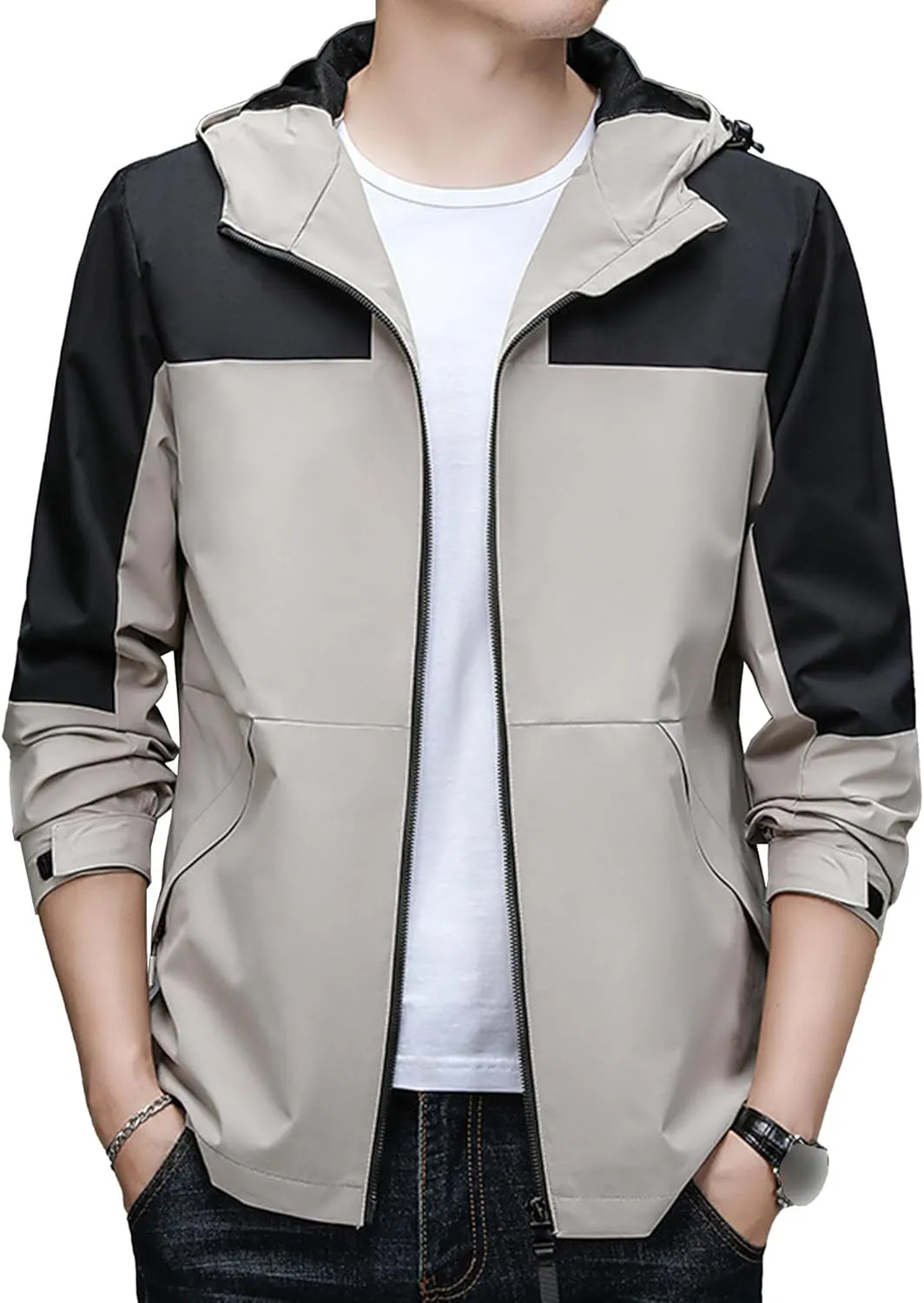 JEShifangjiusu Men Waterproof Breathable Hooded Jacket Raincoat Waterproof Rain Lightweight Running Windbreaker Outdoor Coat