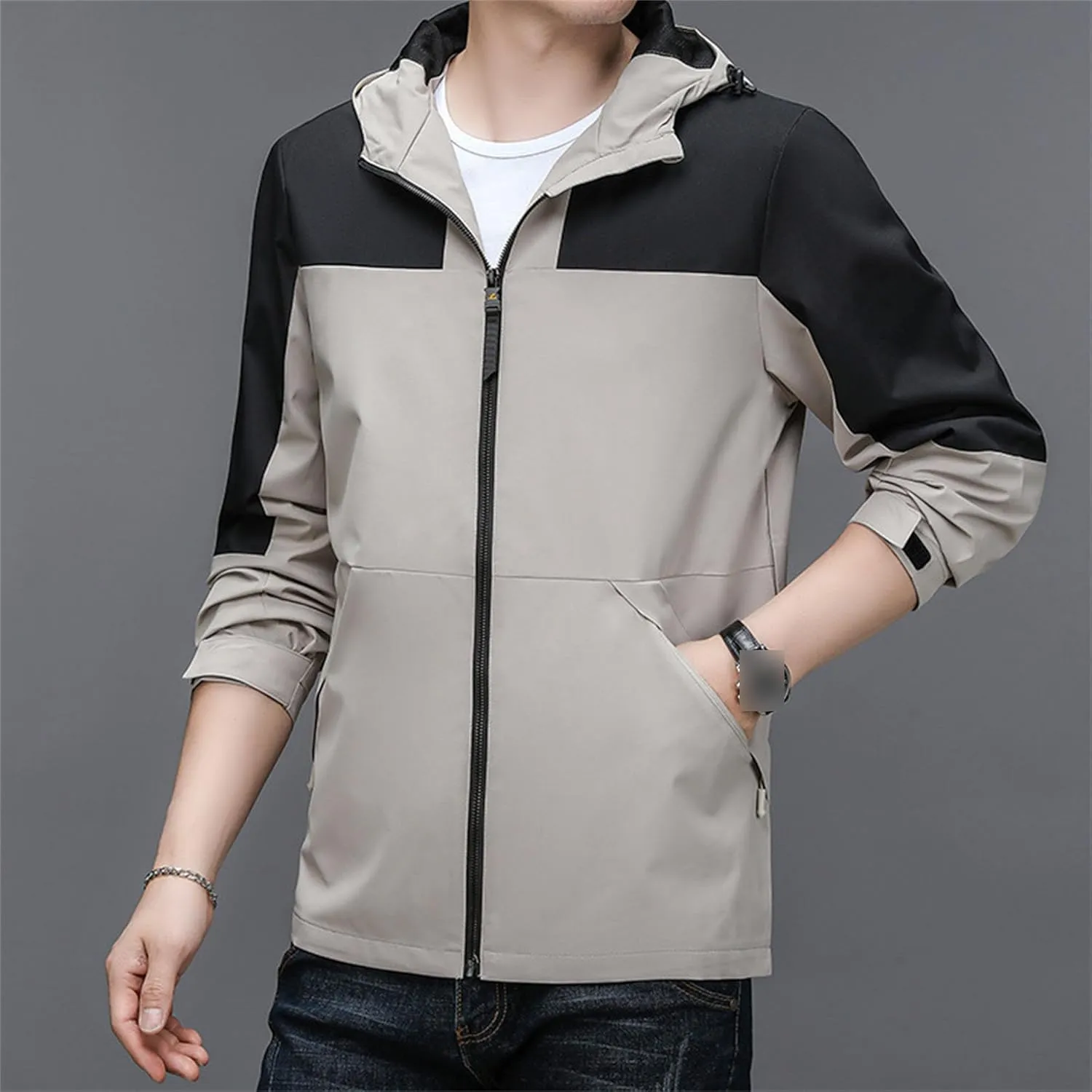 JEShifangjiusu Men Waterproof Breathable Hooded Jacket Raincoat Waterproof Rain Lightweight Running Windbreaker Outdoor Coat