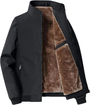JEShifangjiusu Men'S Plus Velvet Padded Zipper Winter Warm Solid Fleece Jacket Stand Collar Pocket Heavy Loose Coat