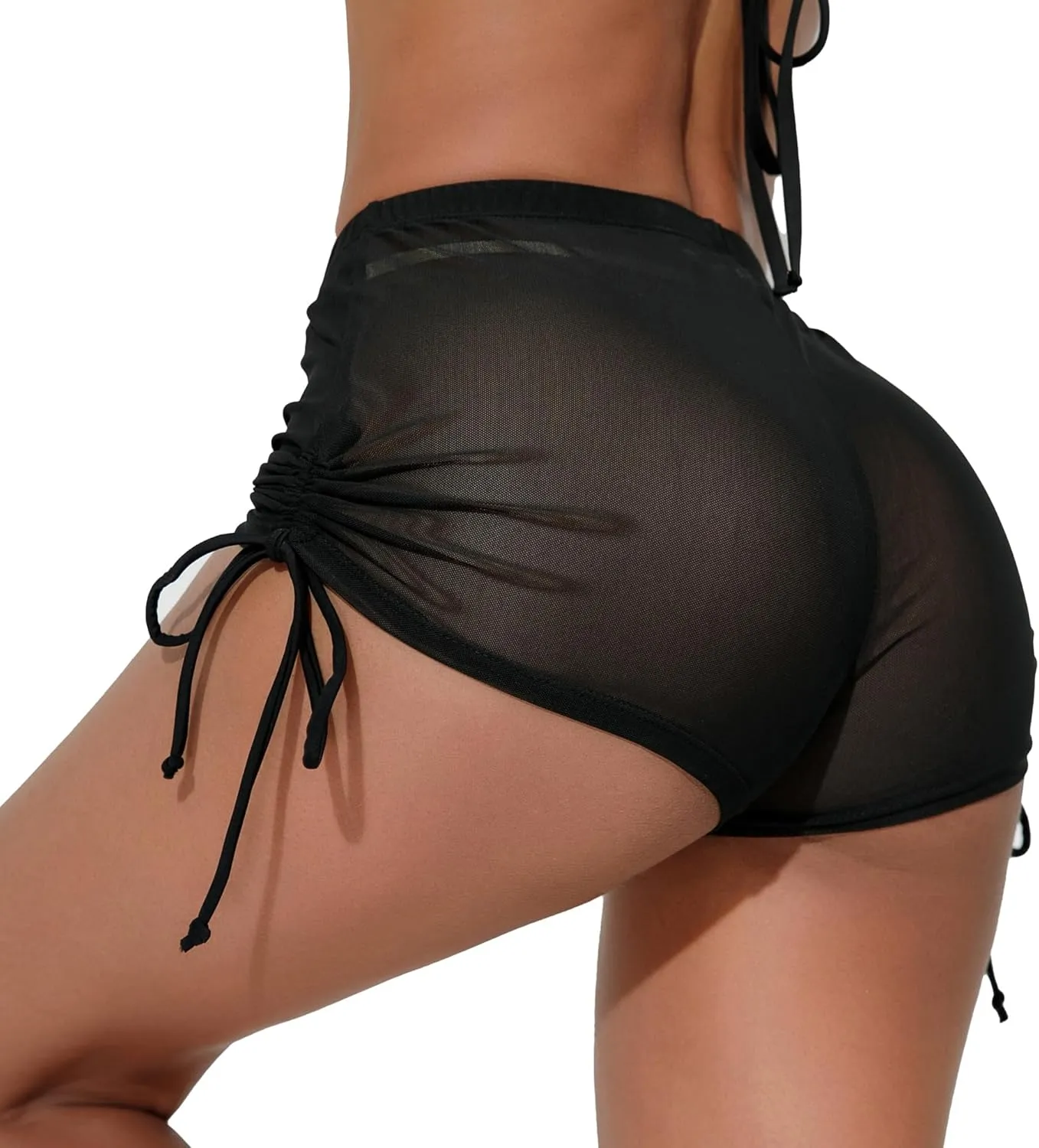 JOINFUN Women's Drawstring Side Sexy See Thru Beach Summer Cover Up Shorts Bikini Bottoms