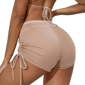 JOINFUN Women's Drawstring Side Sexy See Thru Beach Summer Cover Up Shorts Bikini Bottoms