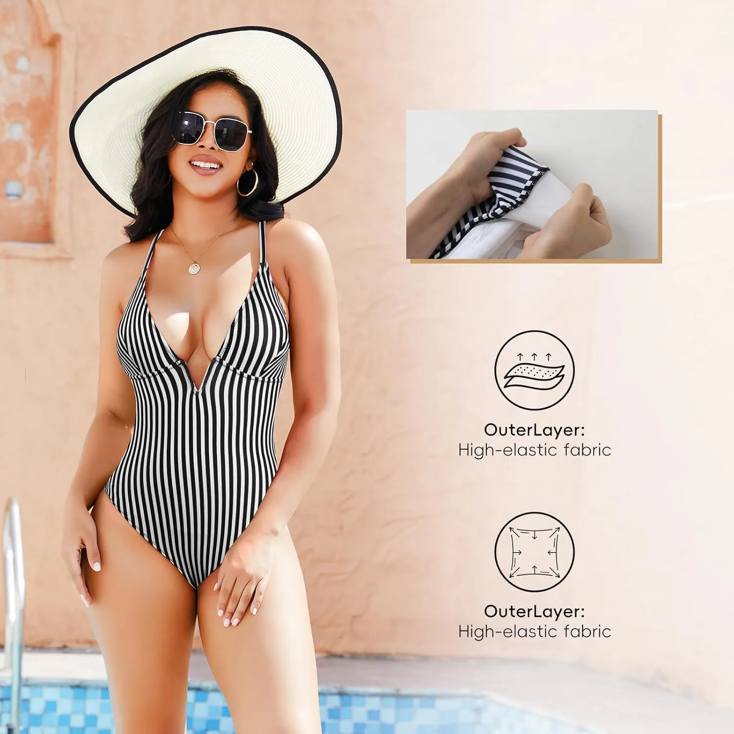 JOYSHAPER Women's One-Pieces Swimsuits for Tummy Control Bathing Suits Deep V Neck Swimsuits Cover-Ups Bodysuits