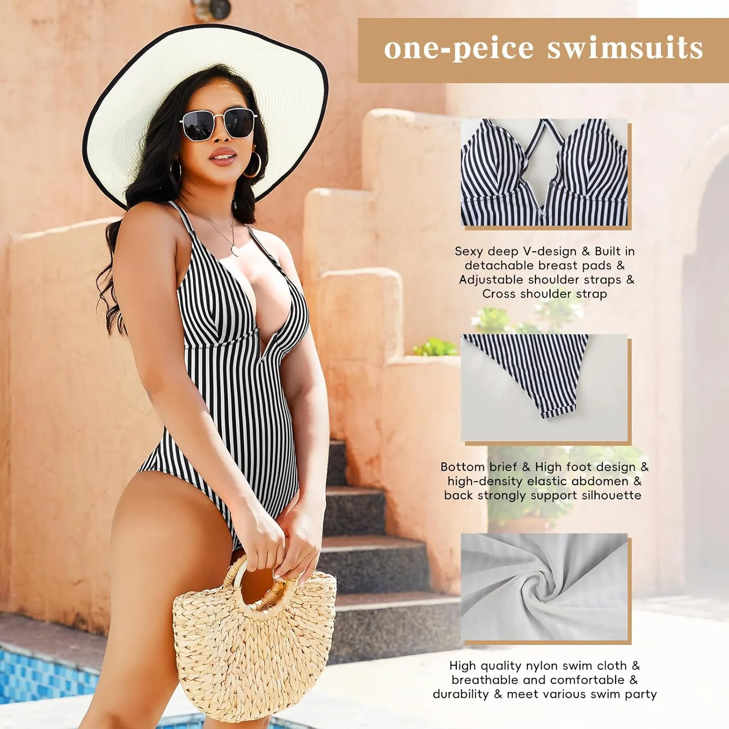 JOYSHAPER Women's One-Pieces Swimsuits for Tummy Control Bathing Suits Deep V Neck Swimsuits Cover-Ups Bodysuits