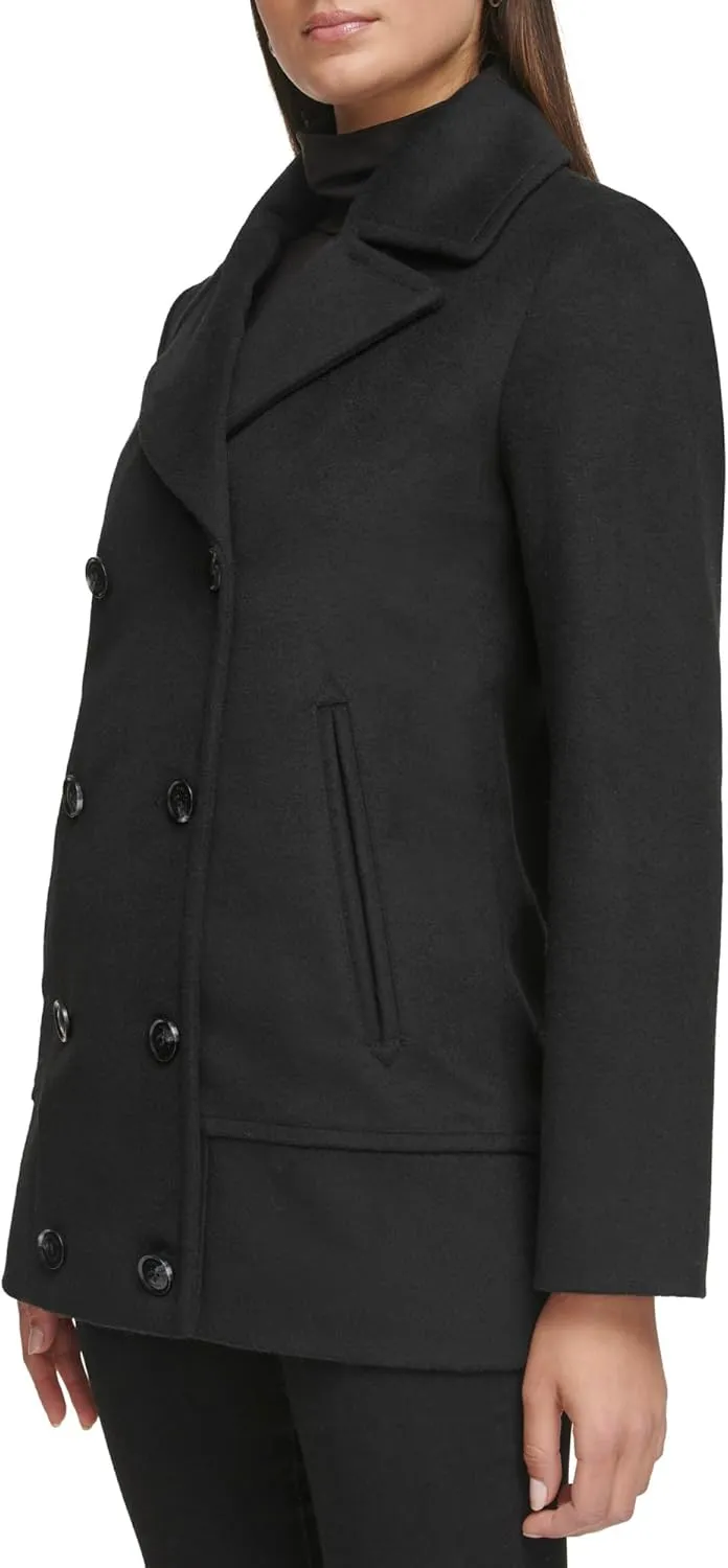 Kenneth Cole Women's Double Breast Notch Collar Button Details Wool Coat