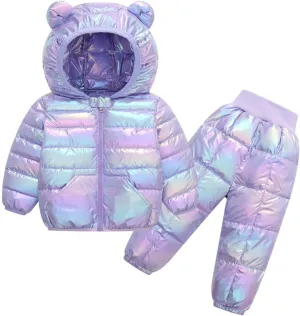 Kids Two Piece Winter Suit Baby Toddler Boy Girl Down Puffer Jackets Bear Hoods Down Coat and Pants Warm (C, 4-5 Years)