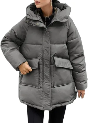 Kubbon Women's Winter Parka Coats Trendy Hooded Quilted Puffer Jacket Thickened Warm Long Down Jacket Outwear with Pockets