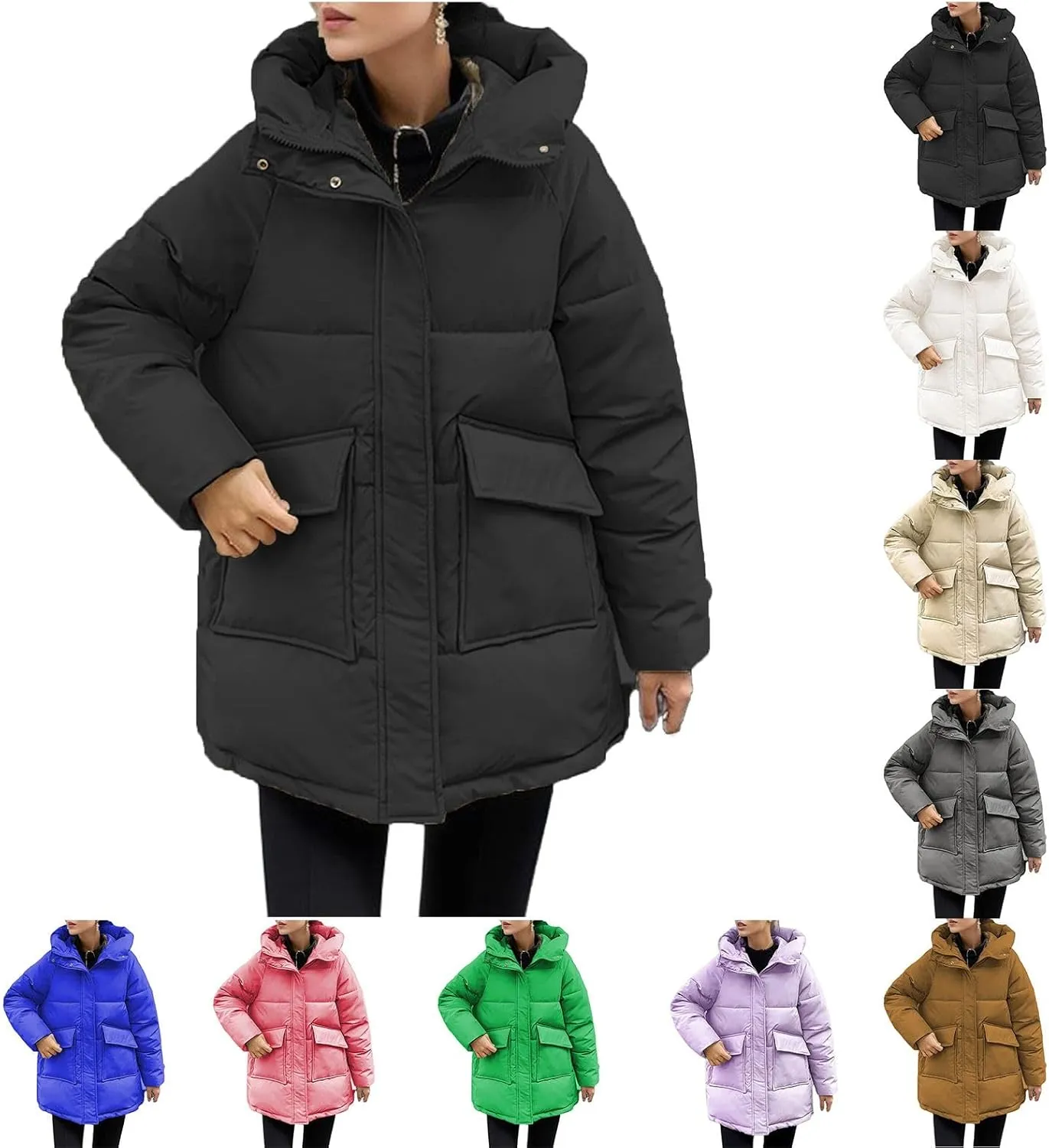 Kubbon Women's Winter Parka Coats Trendy Hooded Quilted Puffer Jacket Thickened Warm Long Down Jacket Outwear with Pockets