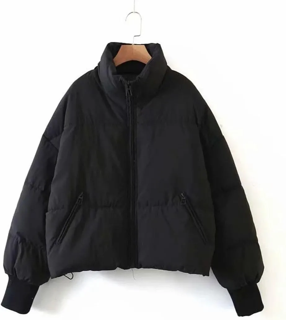 Kwoki Women's Full Zip Puffer Jacket Long Sleeve Stand Collar Oversized Chunky Winter Warm Down Outerwear Coats