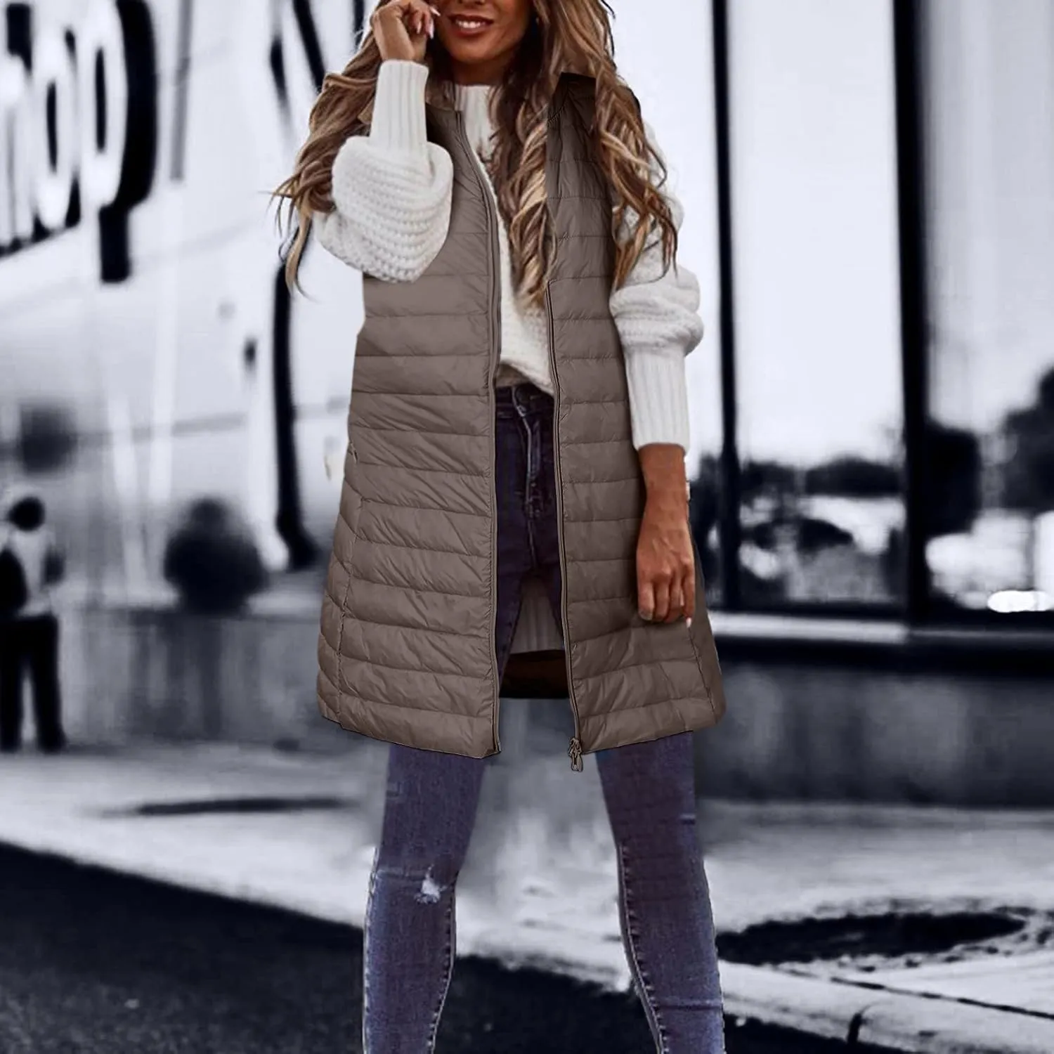 LCMTWX Black Vest Women Puffer Vest With Hood Sleeveless Warm Down Coat With Pockets Quilted Vest Down Plus Size Winter