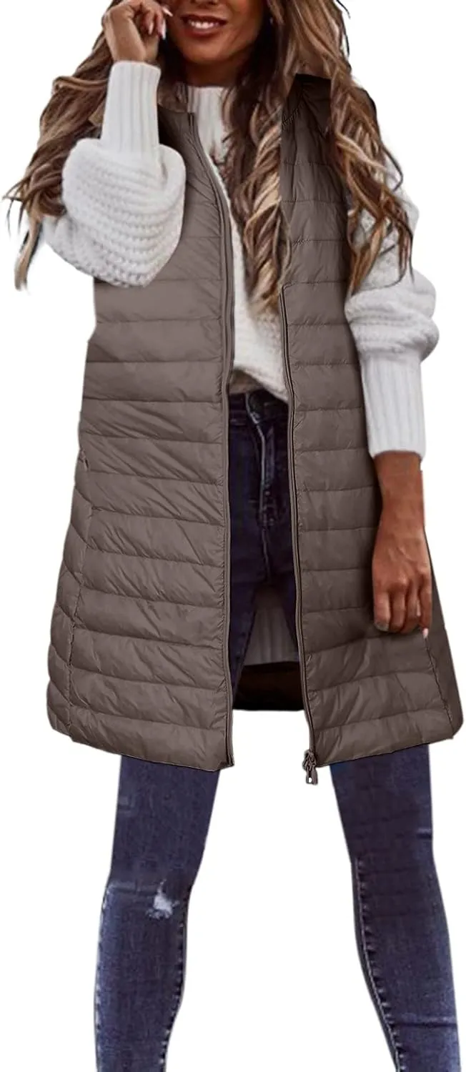LCMTWX Black Vest Women Puffer Vest With Hood Sleeveless Warm Down Coat With Pockets Quilted Vest Down Plus Size Winter