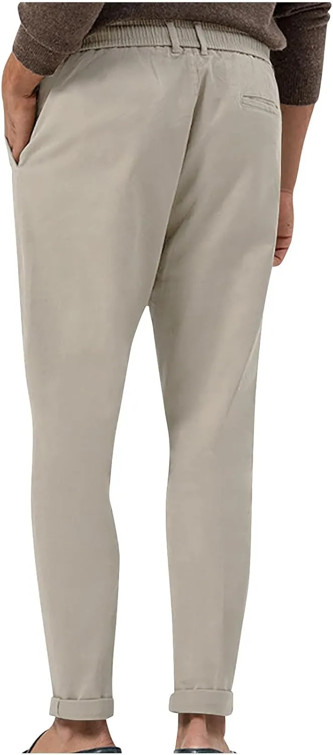 Lightweight Casual Pants for Men Classic Hiking Pants Tapered Work Pants Stretch Khaki Pants Pants with Ribbon
