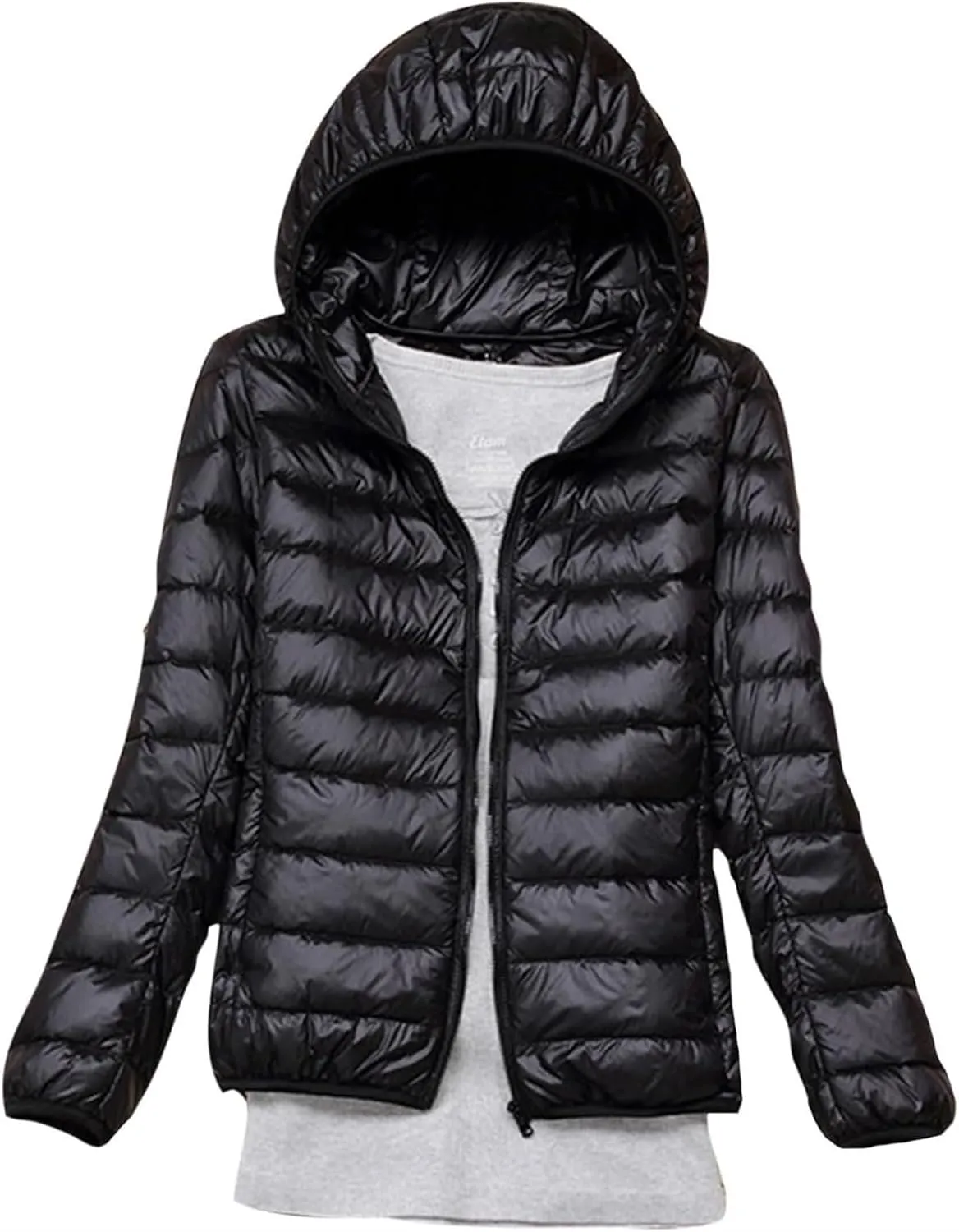 Lightweight Puffer Jacket Women Plus Size Padded Down Coats Zip Up Warm Winter Jacket Outerwear with Hooded (Color : Black, Size : 3X-Large)