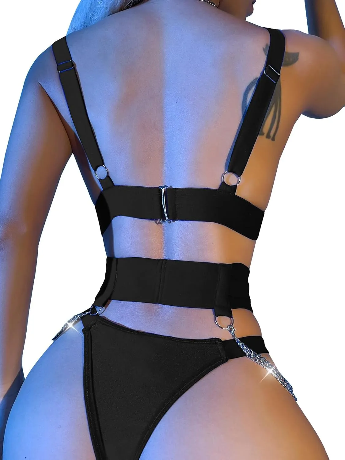 Lilosy Sexy Chain Strappy Garter Belt Women Lingerie Set Rave Outfits