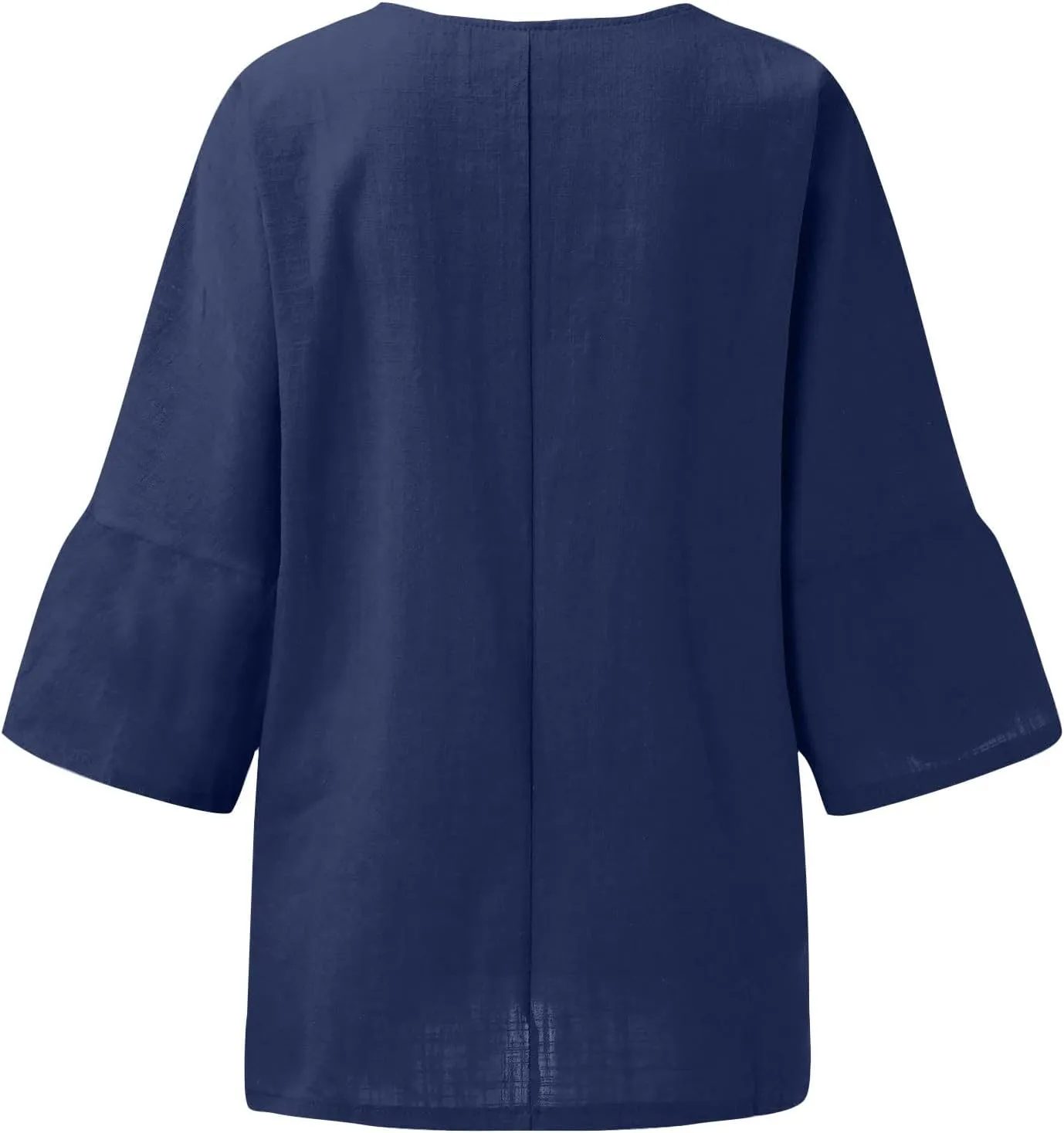Linen Shirts for Women 3/4 Sleeve Solid Color Tops Summer Casual Round Neck Pullover Blouse Ladies Tunic Basic Tees