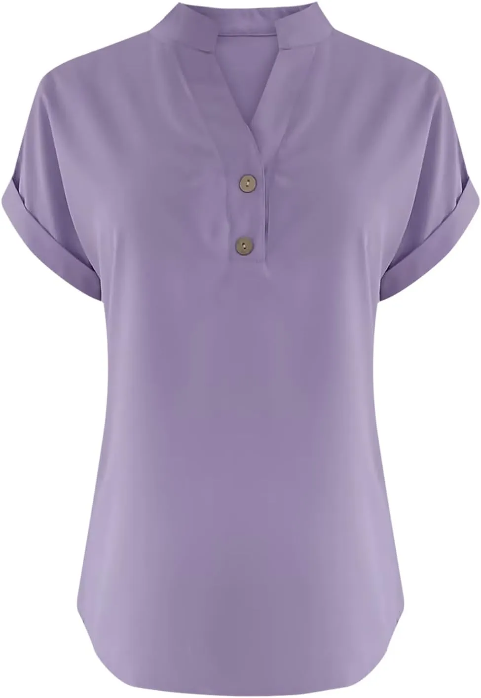 Linen Shirts for Women Casual Work Blouse Tops Summer Short Sleeve Roll Up Loose Fit V-Neck Cotton Button Up Shirt