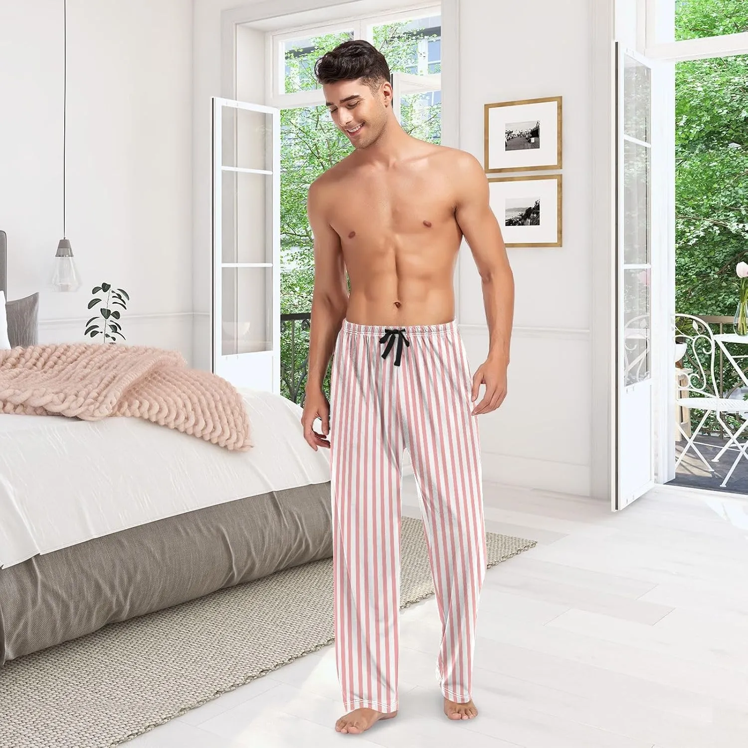 linqin Men's Pajama Pant Striped Black White Comfy Soft Lounge Sleep Pants Pajama Bottoms