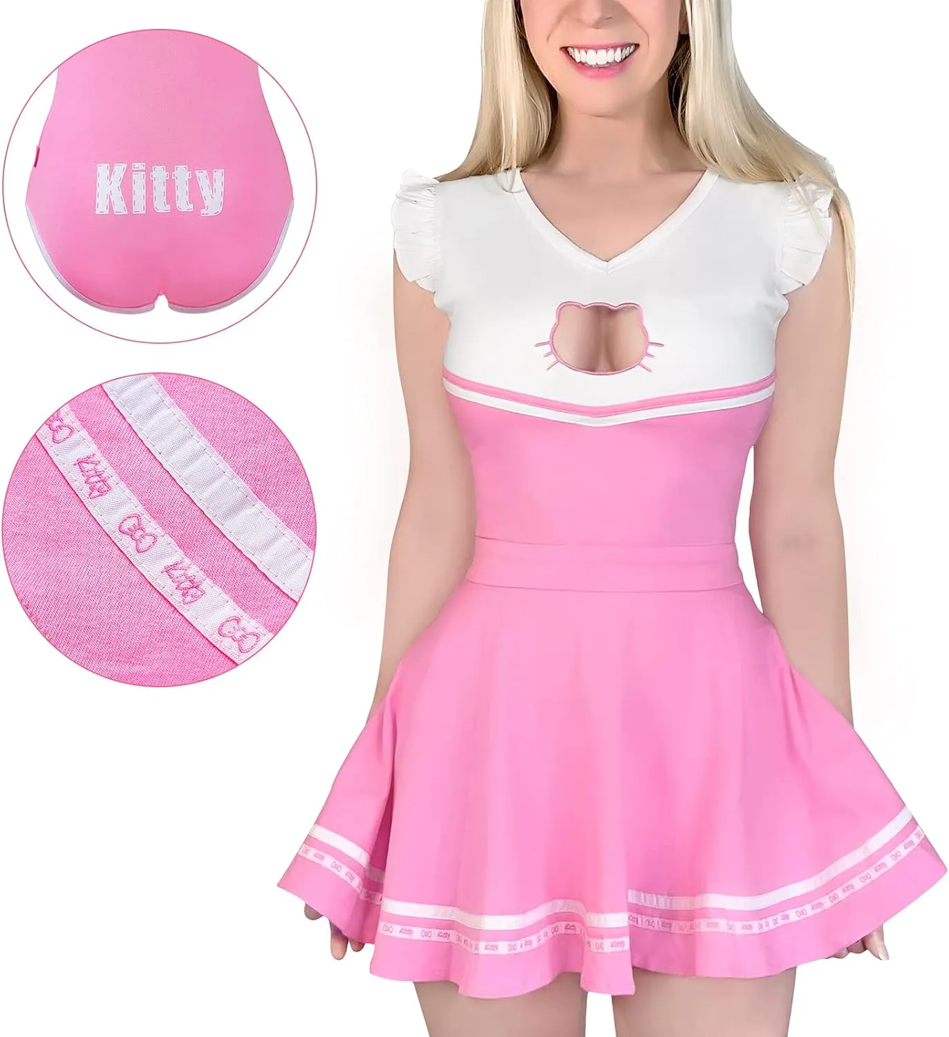 Littleforbig Cotton Romper Onesie Pajamas Bodysuit - Cosplay Girl Hello Cat Skirt Set