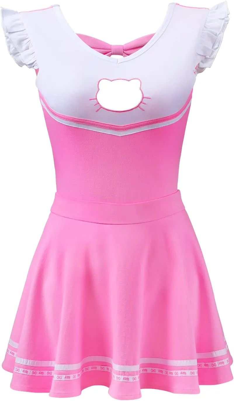 Littleforbig Cotton Romper Onesie Pajamas Bodysuit - Cosplay Girl Hello Cat Skirt Set