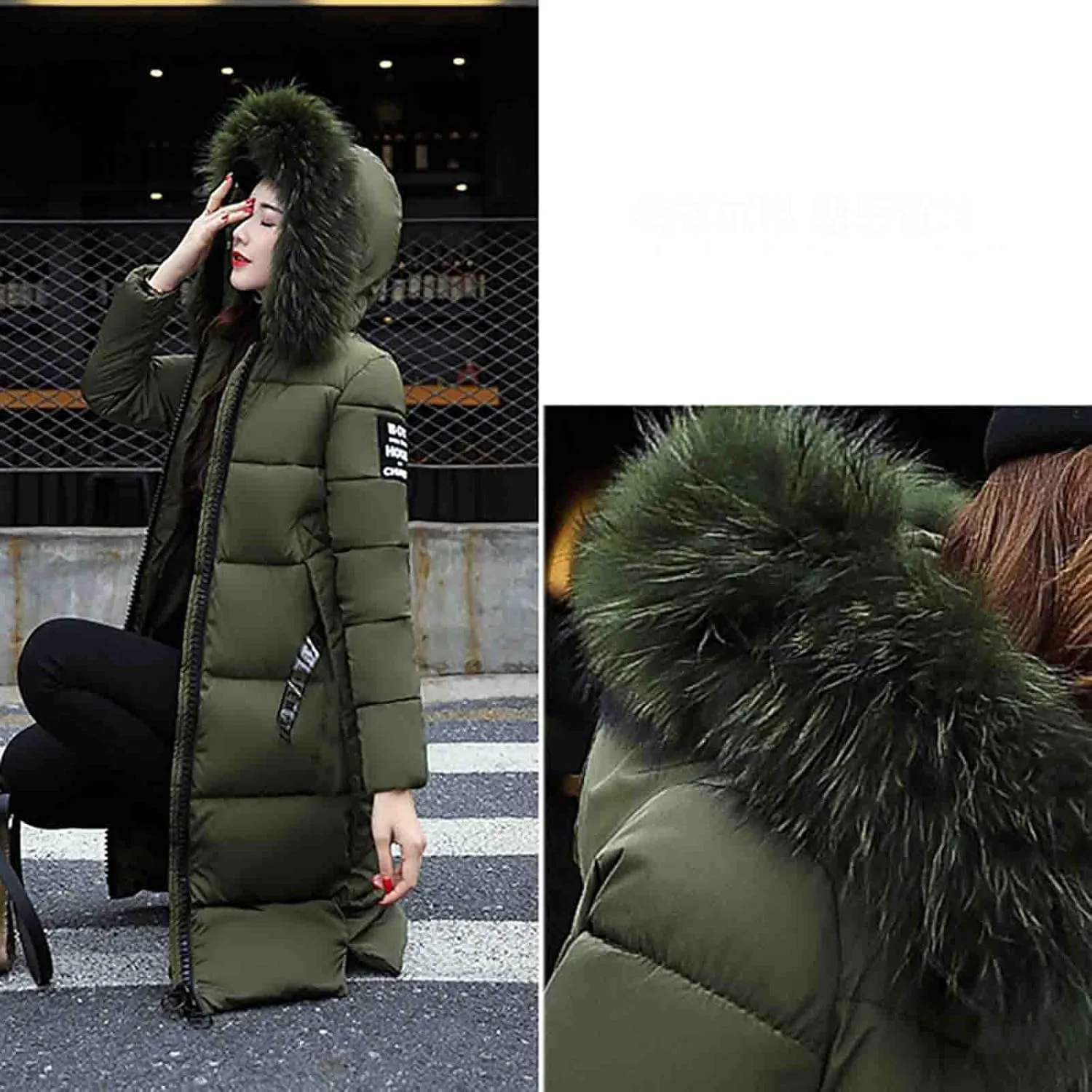 Long Coat for Women Insulated Jacket with Removable Faux Fur Trim Trendy Warm Long Maxi Puffer Coat Outerwear
