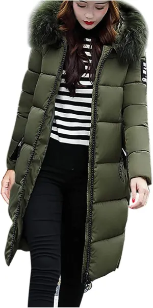 Long Coat for Women Insulated Jacket with Removable Faux Fur Trim Trendy Warm Long Maxi Puffer Coat Outerwear