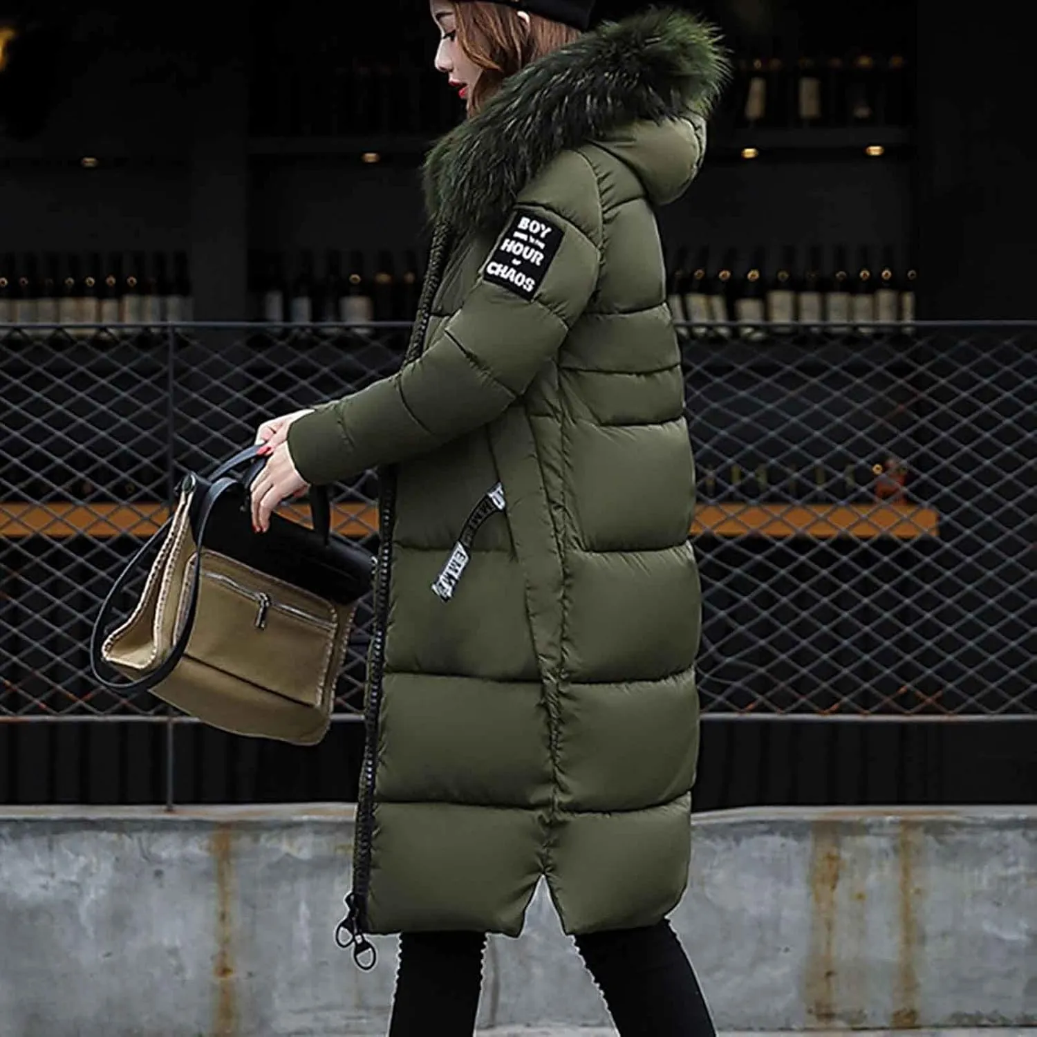 Long Coat for Women Insulated Jacket with Removable Faux Fur Trim Trendy Warm Long Maxi Puffer Coat Outerwear
