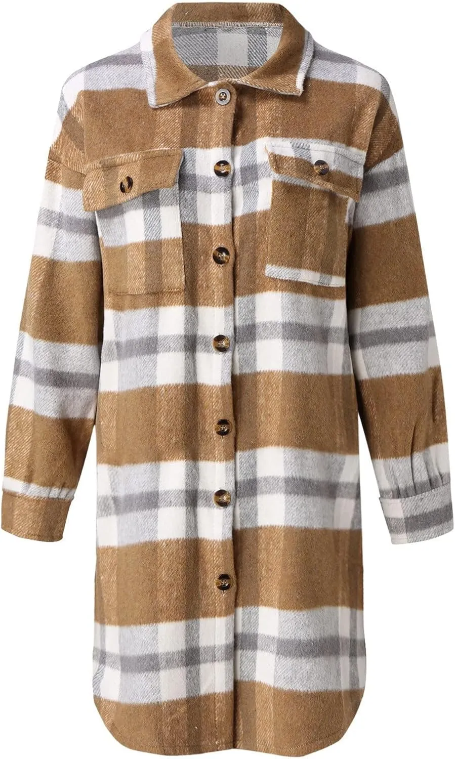 Long Coats for Women Trendy Plaid Flannel Jacket Color Block Jackets Wool Blend Coat Button Down Top