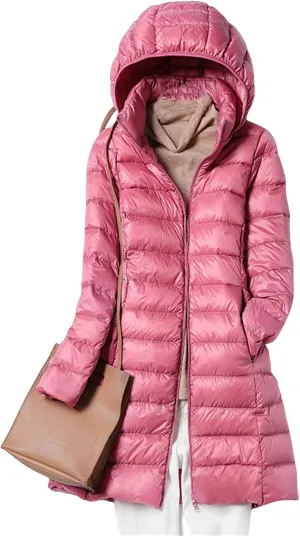 Long Down Jacket Women Thickened Winter Puffer Coat Slim Fit Detachable Hooded Jackets Long Sleeve Outerwear Pockets