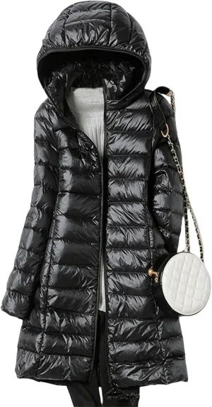 Long Down Jacket Women Thickened Winter Puffer Coat Slim Fit Detachable Hooded Jackets Long Sleeve Outerwear Pockets
