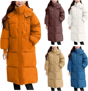 Long Puffer Coat for Women with Detachable Hood Winter Warm down Jacket Water-Resistant Thick Padded Quilted Trendy Outwear