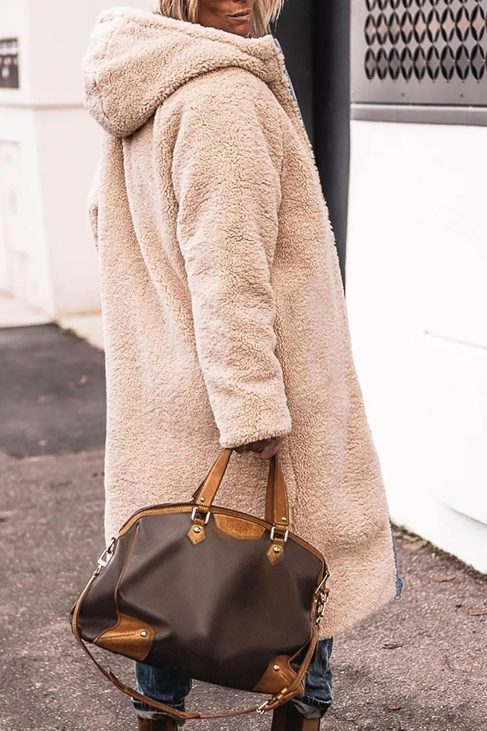 Long Puffer Coat Women Reversible Fleece Jacket Winter Hooded Down Coat Oversized Shearling Fleece Long Coats Jackets