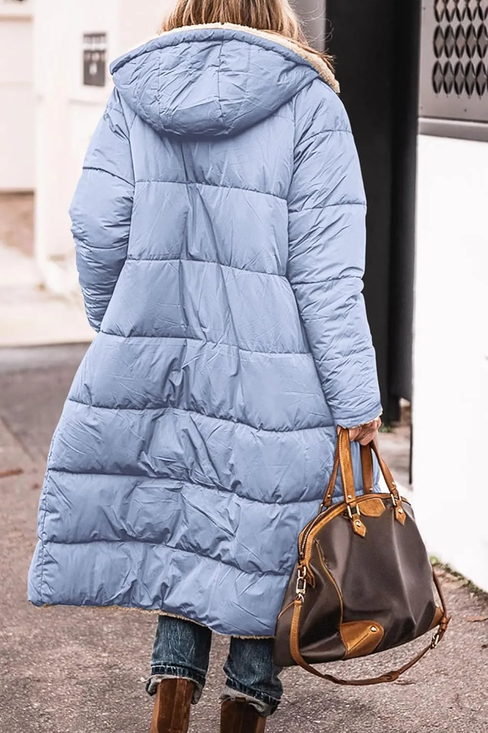 Long Puffer Coat Women Reversible Fleece Jacket Winter Hooded Down Coat Oversized Shearling Fleece Long Coats Jackets