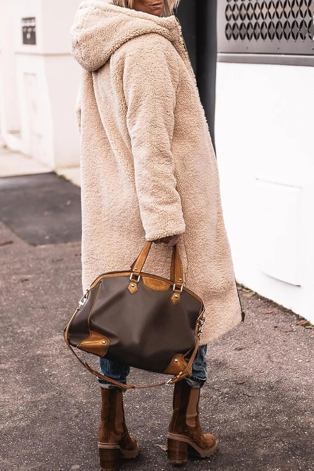 Long Puffer Coat Women Reversible Fleece Jacket Winter Hooded Down Coat Oversized Shearling Fleece Long Coats Jackets