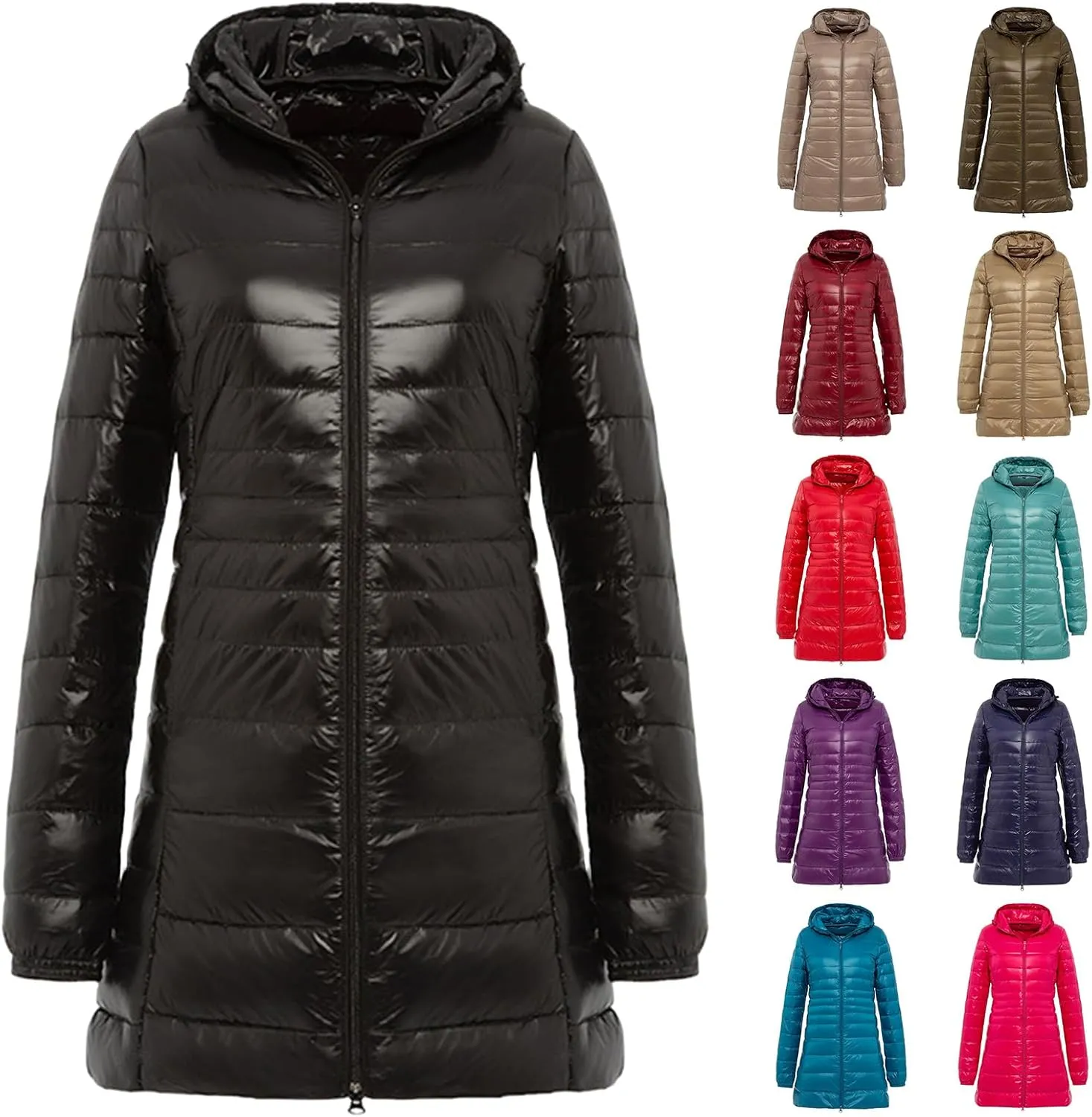 Long Puffer Coat Women Winter Packable Down Jacket Hooded Plus Size Ultralight Long Down Coats Warm Parka Maxi Outwear