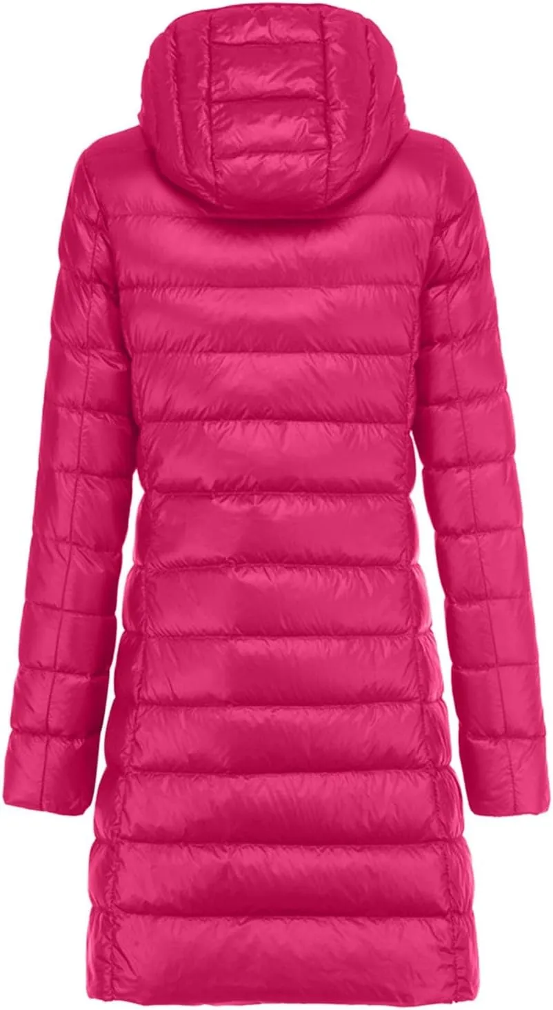 Long Puffer Jackets for Women Winter Warm Down Jackets Lightweight Removable Hood Thickened Puffer Quilted Coats