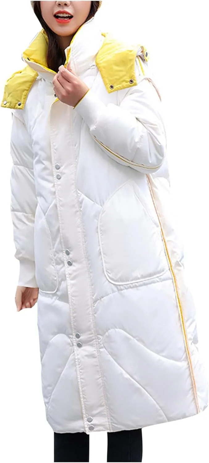Long Puffer Jackets Womens Winter Coats with Removable Hood Plus Size Maxi Down Coats Parkas Quilted Jackets Down Coats