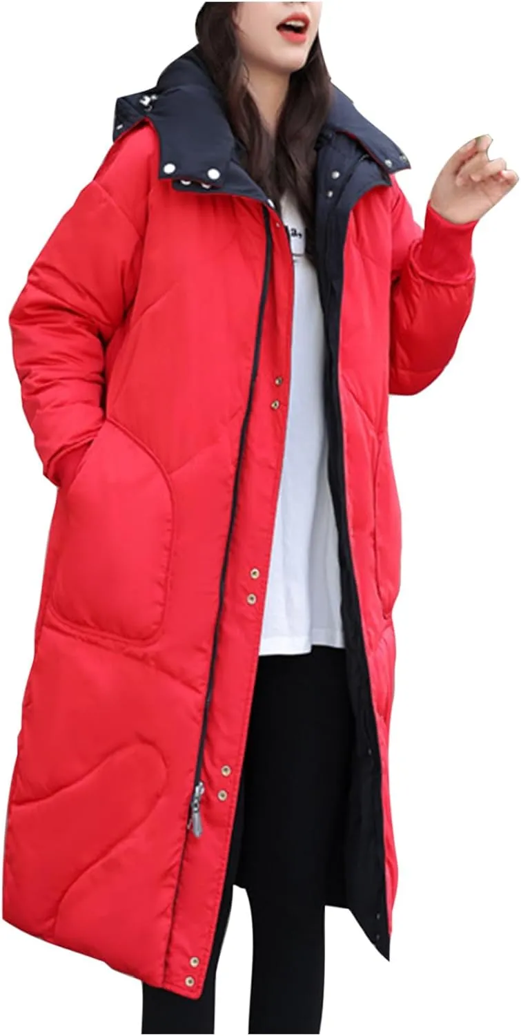 Long Puffer Jackets Womens Winter Coats with Removable Hood Plus Size Maxi Down Coats Parkas Quilted Jackets Down Coats