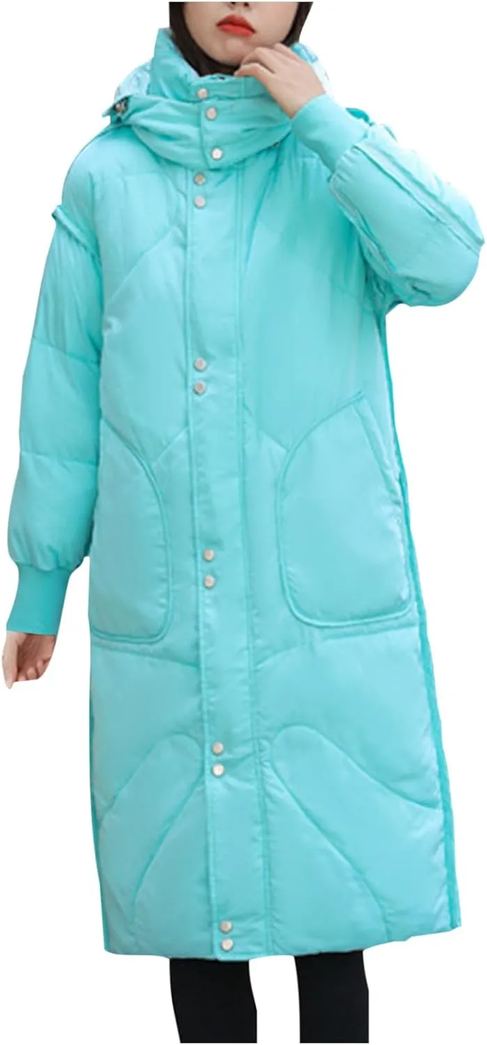 Long Puffer Jackets Womens Winter Coats with Removable Hood Plus Size Maxi Down Coats Parkas Quilted Jackets Down Coats