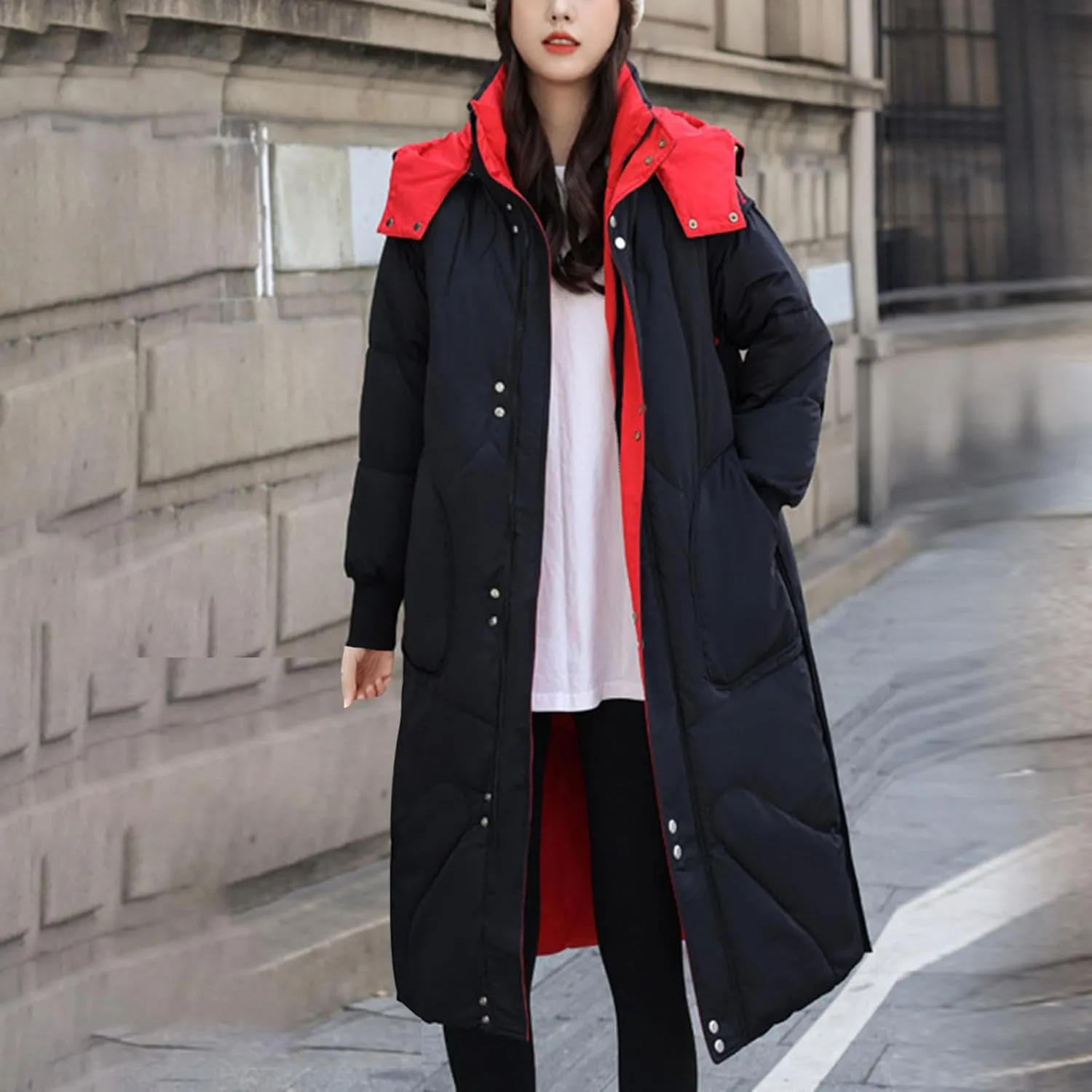Long Puffer Jackets Womens Winter Coats with Removable Hood Plus Size Maxi Down Coats Parkas Quilted Jackets Down Coats