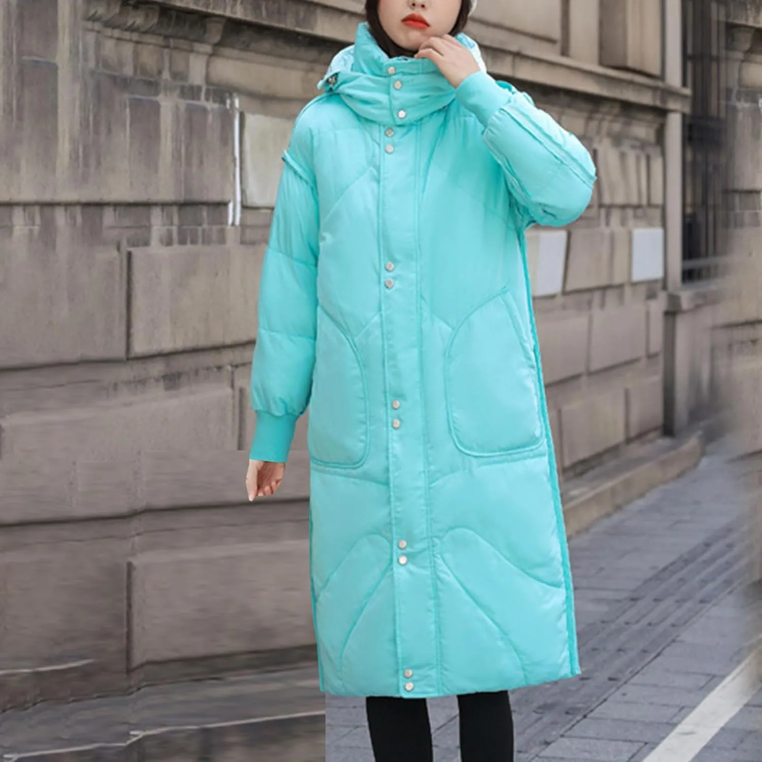 Long Puffer Jackets Womens Winter Coats with Removable Hood Plus Size Maxi Down Coats Parkas Quilted Jackets Down Coats