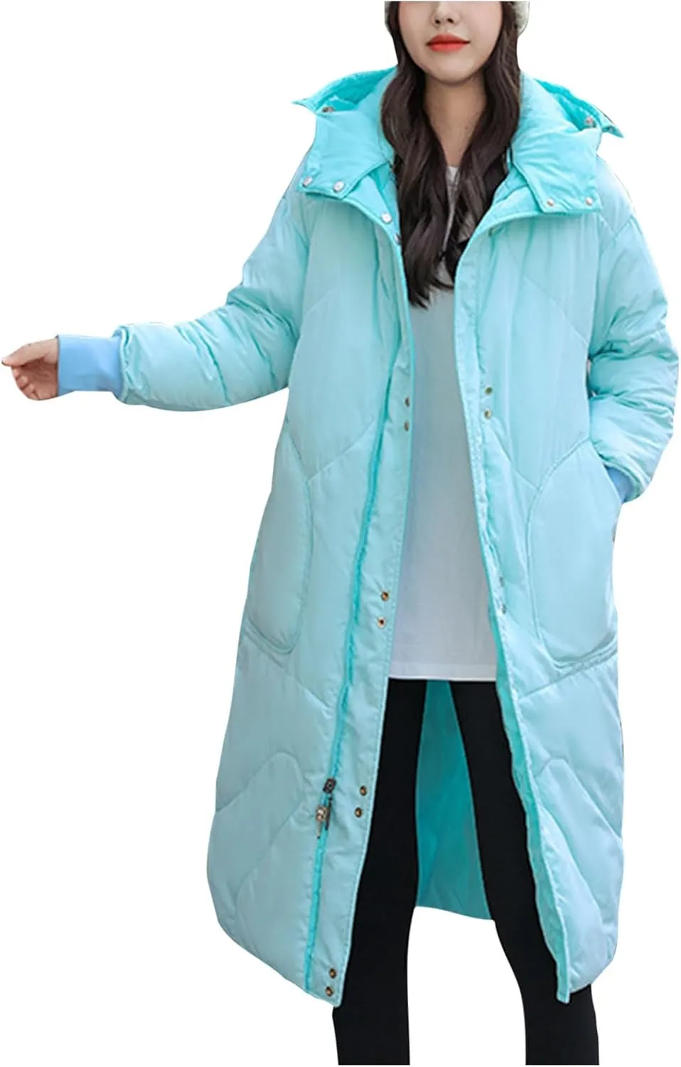 Long Puffer Jackets Womens Winter Coats with Removable Hood Plus Size Maxi Down Coats Parkas Quilted Jackets Down Coats