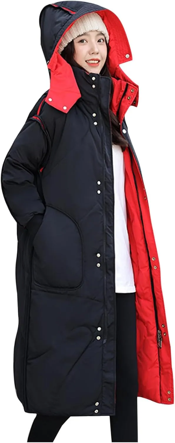 Long Puffer Jackets Womens Winter Coats with Removable Hood Plus Size Maxi Down Coats Parkas Quilted Jackets Down Coats