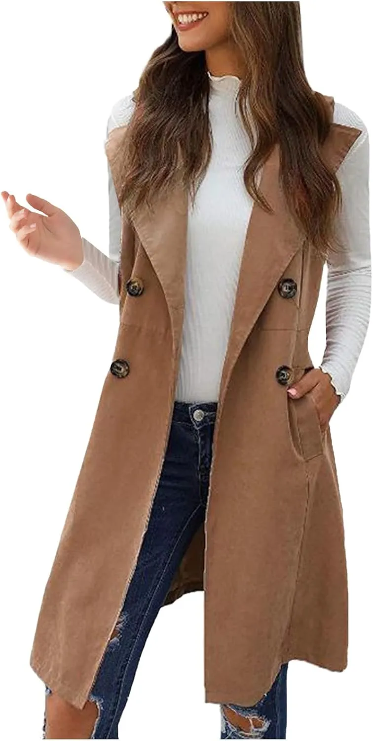 Long Trench Coats for Women Winter Jacket Vests Wool Blend Peacoat Double Breasted Vest Trendy Coats