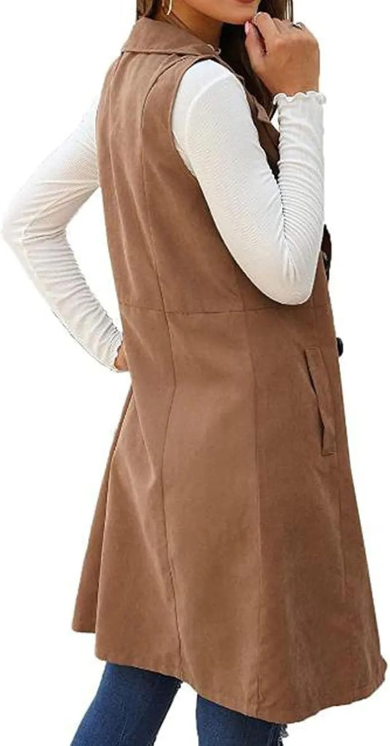 Long Trench Coats for Women Winter Jacket Vests Wool Blend Peacoat Double Breasted Vest Trendy Coats