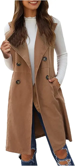 Long Trench Coats for Women Winter Jacket Vests Wool Blend Peacoat Double Breasted Vest Trendy Coats