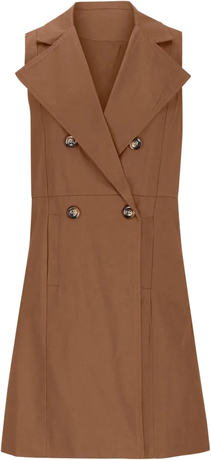 Long Trench Coats for Women Winter Jacket Vests Wool Blend Peacoat Double Breasted Vest Trendy Coats