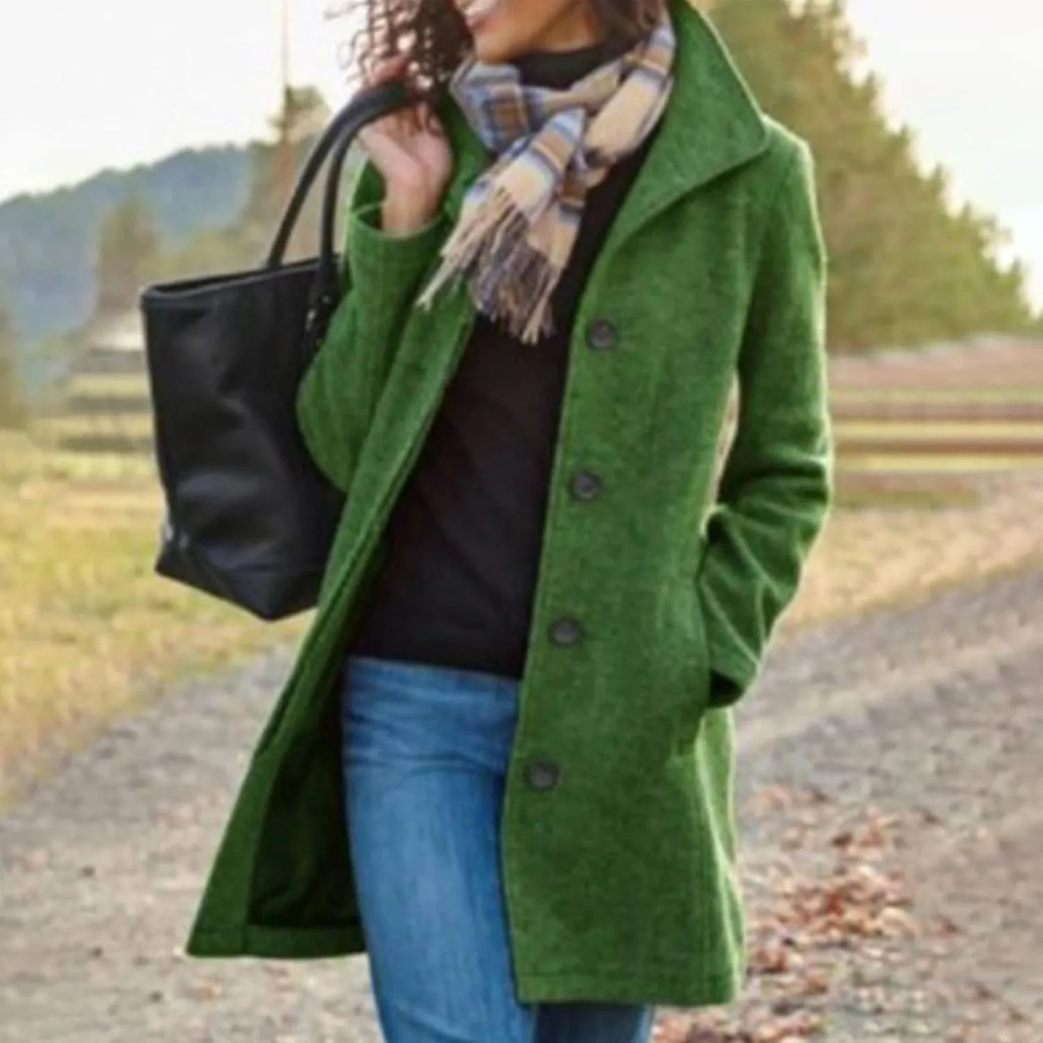 Long Trench Coats for Women Winter Jackets with Pocket Wool Blend Pea Coat Single Breasted Coats