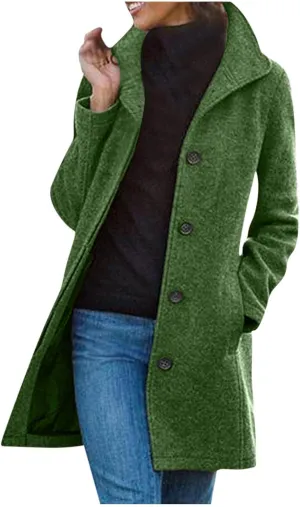 Long Trench Coats for Women Winter Jackets with Pocket Wool Blend Pea Coat Single Breasted Coats